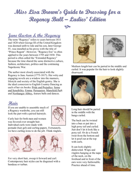 Miss Lisa Brown's Guide to Dressing for a Regency Ball – Ladies' Edition