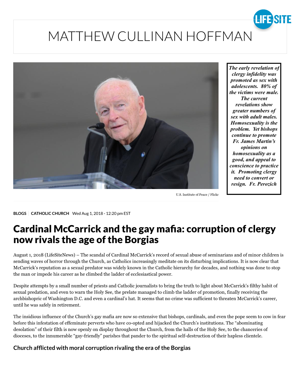 Cardinal Mccarrick and the Gay Mafia