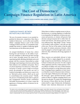 The Cost of Democracy: Campaign Finance Regulation in Latin America