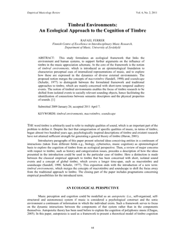 Timbral Environments: an Ecological Approach to the Cognition of Timbre