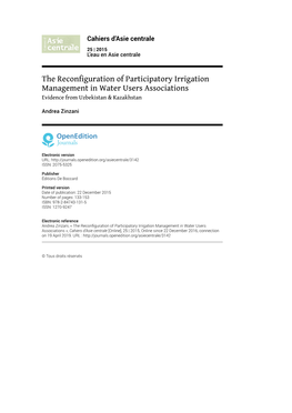 The Reconfiguration of Participatory Irrigation Management in Water Users Associations Evidence from Uzbekistan & Kazakhstan