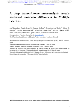 A Deep Transcriptome Meta-Analysis Reveals Sex-Based Molecular Differences in Multiple Sclerosis