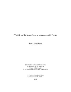 Yiddish and the Avant-Garde in American Jewish Poetry Sarah