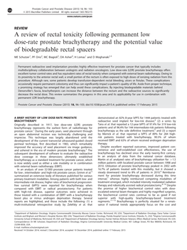 A Review of Rectal Toxicity Following Permanent Low Dose-Rate Prostate Brachytherapy and the Potential Value of Biodegradable Rectal Spacers