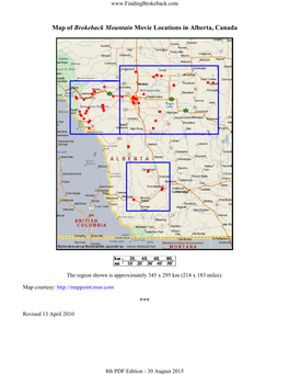 Map of Brokeback Mountain Movie Locations in Alberta, Canada
