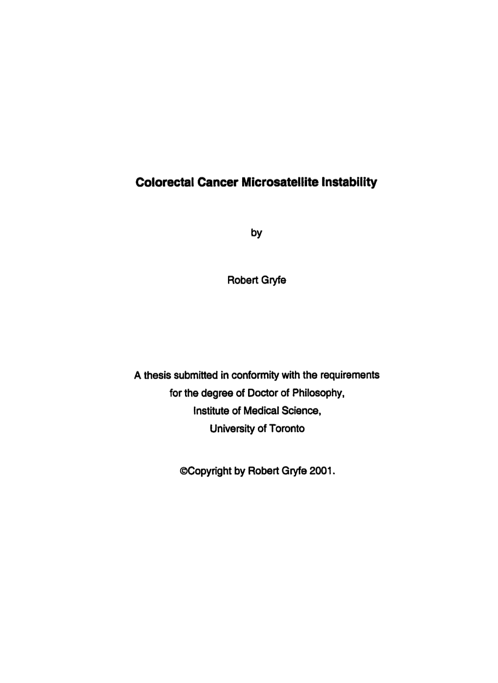 Colorectal Cancer Microsatellite Lnstability