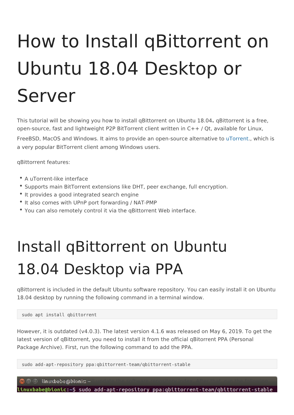 How to Install Qbittorrent on Ubuntu 18.04 Desktop Or Server