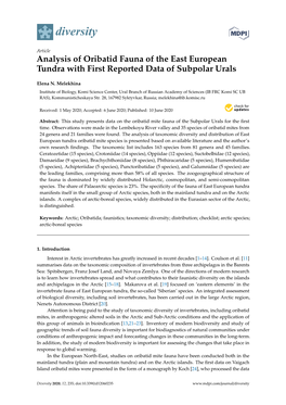 Analysis of Oribatid Fauna of the East European Tundra with First Reported Data of Subpolar Urals