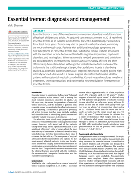 Essential Tremor: Diagnosis and Management BMJ: First Published As 10.1136/Bmj.L4485 on 5 August 2019