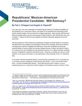 Republicans' Mexican-American Presidential Candidate: Mitt Romney?