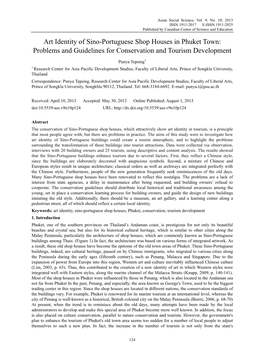 Art Identity of Sino-Portuguese Shop Houses in Phuket Town: Problems and Guidelines for Conservation and Tourism Development