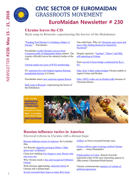 Euromaidan Newsletter # 230 CIVIC SECTOR OF