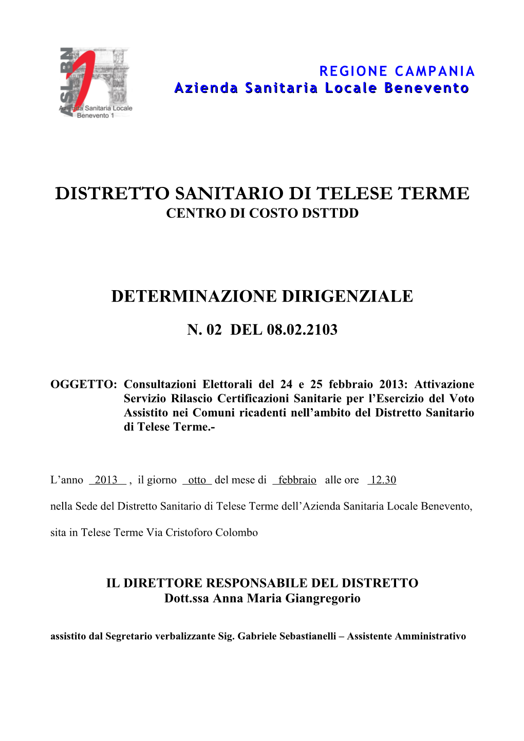 REGIONE CAMPANIA Azienda Sanitaria Locale Benevento