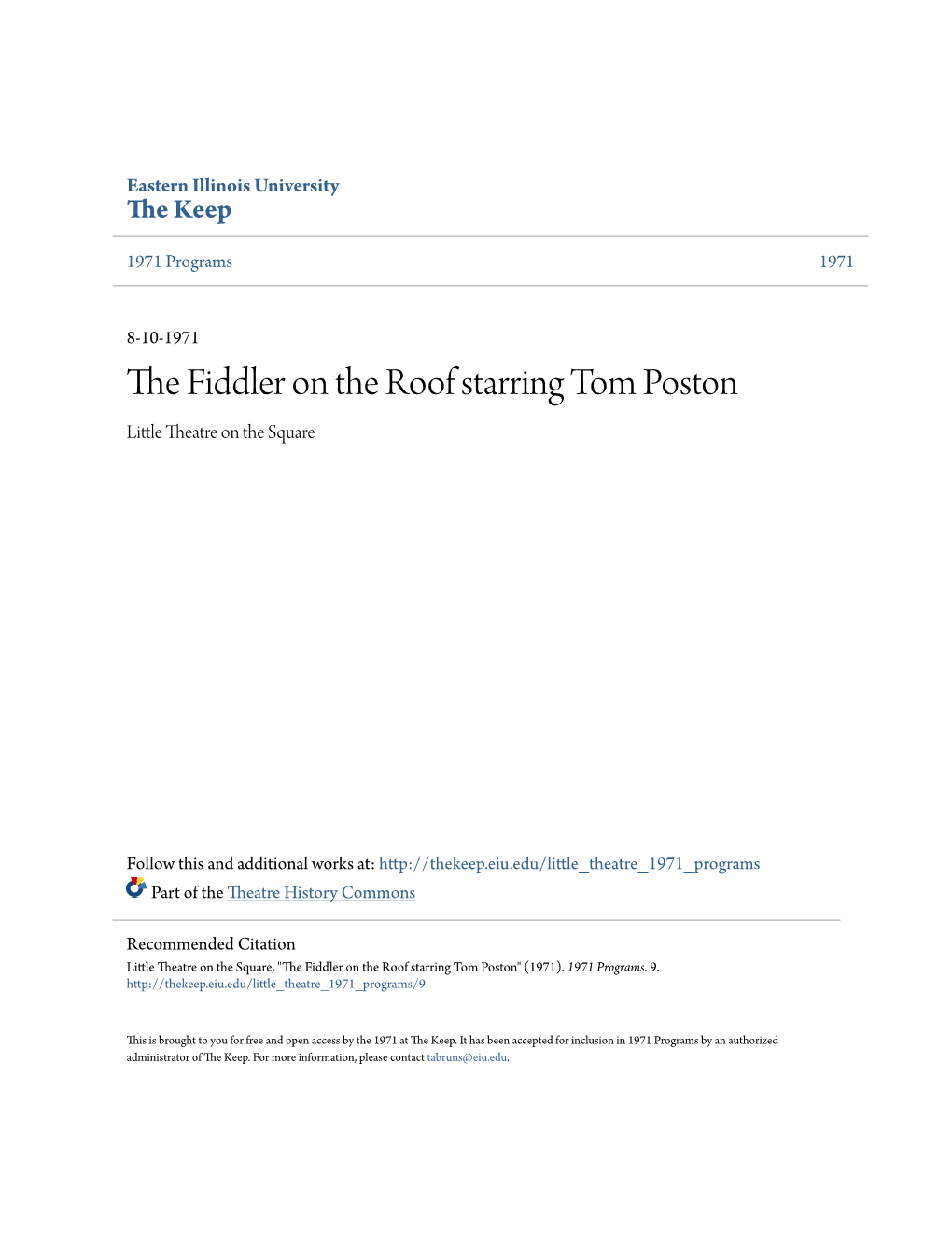 The Fiddler on the Roof Starring Tom Poston