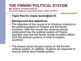 The Finnish Political System (5 Ects)