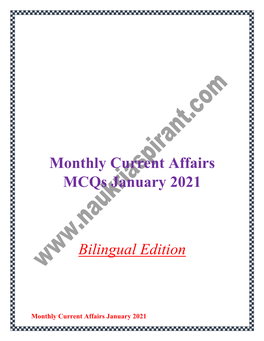 Monthly Current Affairs Mcqs January 2021 Bilingual Edition