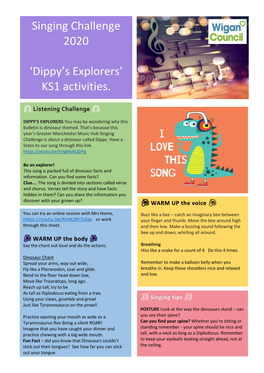 Singing Challenge 2020 'Dippy's Explorers' KS1 Activities