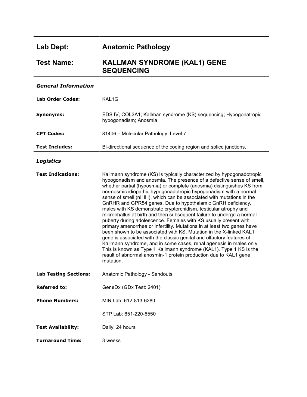 Kallman Syndrome (KAL1) Sequencing