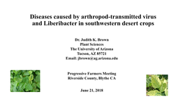 Diseases Caused by Arthropod-Transmitted Virus and Liberibacter in Southwestern Desert Crops