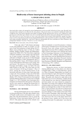 Biodiversity of Borer Insect-Pests Infesting Citrus in Punjab S