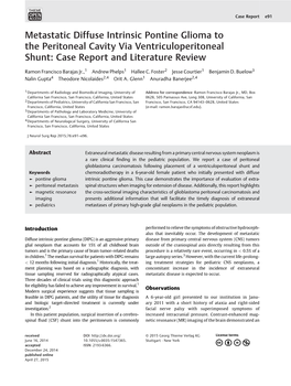 Metastatic Diffuse Intrinsic Pontine Glioma to the Peritoneal Cavity Via Ventriculoperitoneal Shunt: Case Report and Literature Review