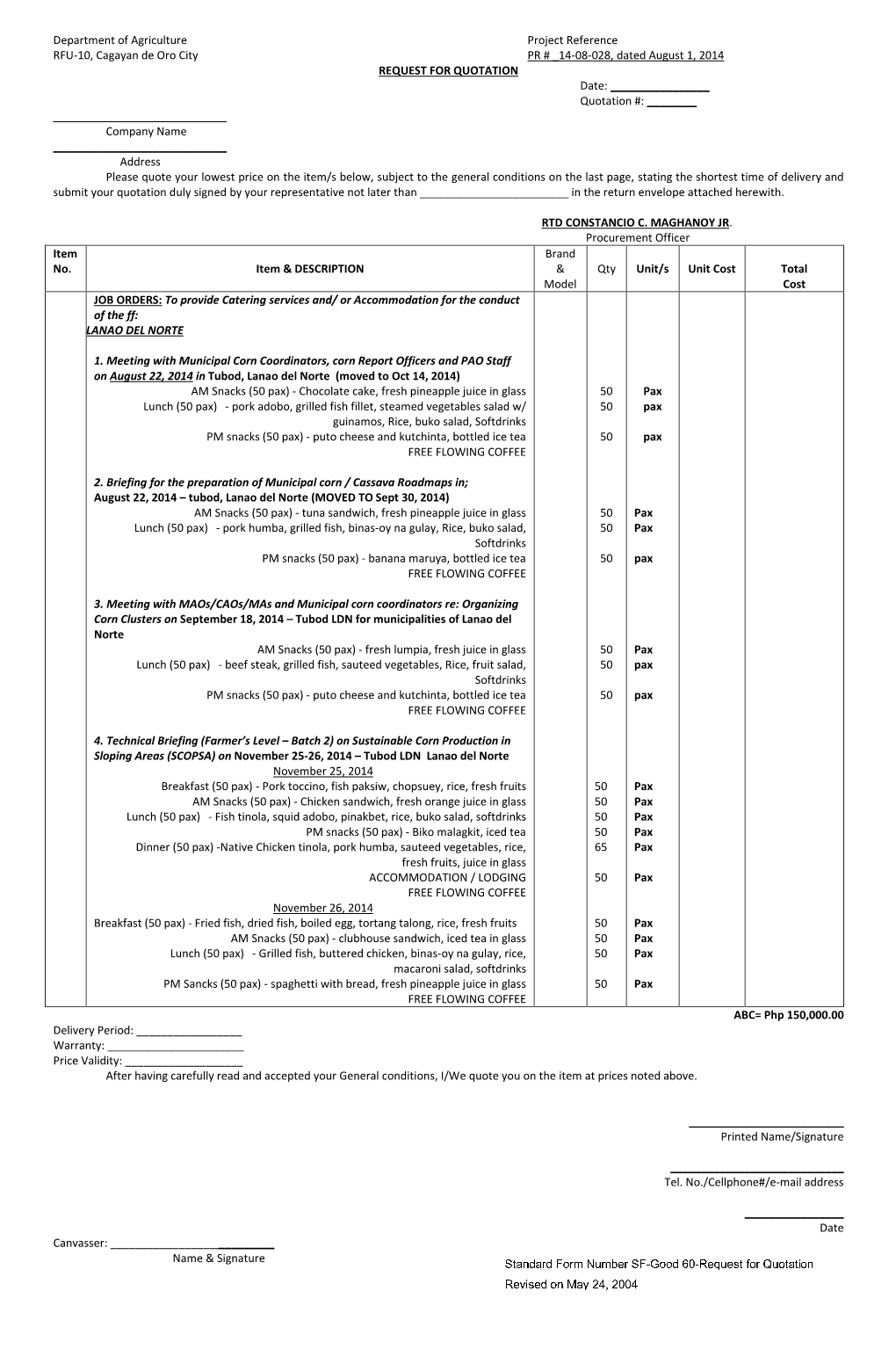 Department of Agriculture Project Reference RFU-10, Cagayan De