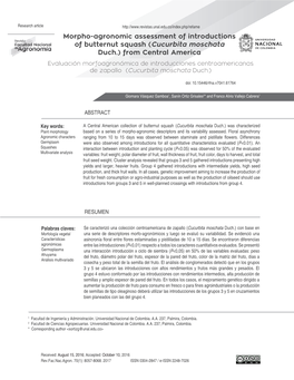 Cucurbita Moschata Duch.) from Central America Evaluación Morfoagronómica De Introducciones Centroamericanas De Zapallo (Cucurbita Moschata Duch.)