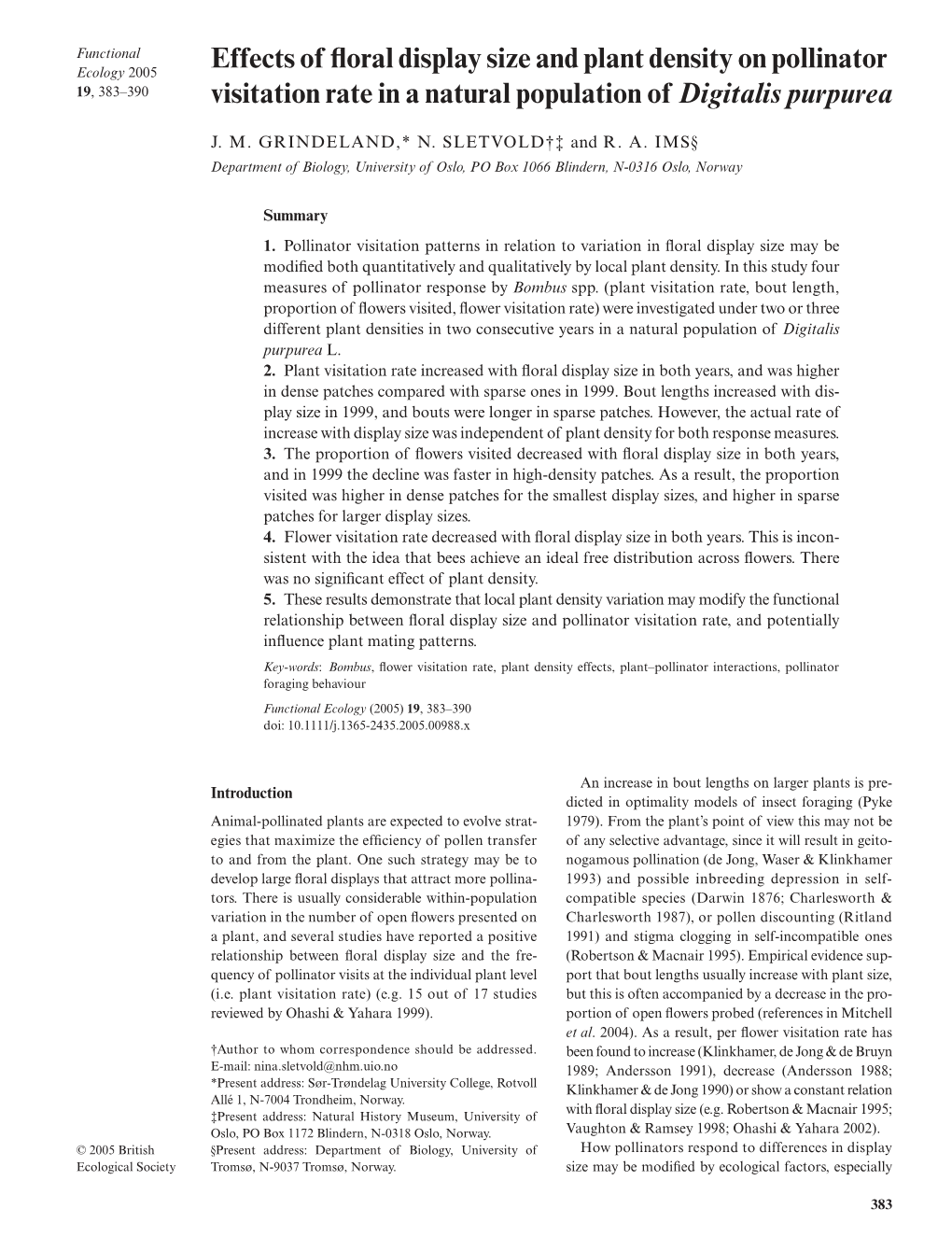 Effects of Floral Display Size and Plant Density on Pollinator Visitation Rate