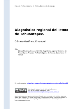 Diagnóstico Regional Del Istmo De Tehuantepec