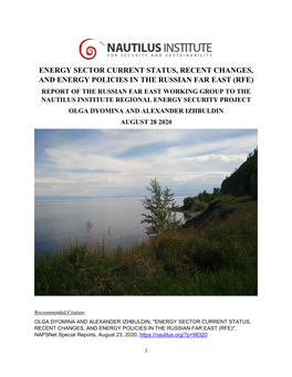 Rfe) Report of the Russian Far East Working Group to the Nautilus Institute Regional Energy Security Project Olga Dyomina and Alexander Izhbuldin August 28 2020