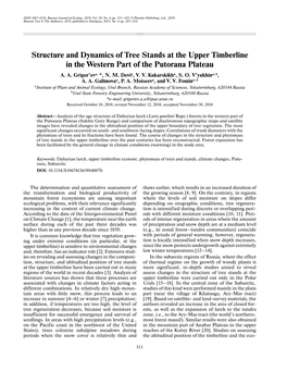 Structure and Dynamics of Tree Stands at the Upper Timberline in the Western Part of the Putorana Plateau A