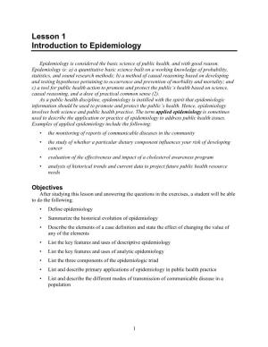 Lesson 1 Introduction to Epidemiology