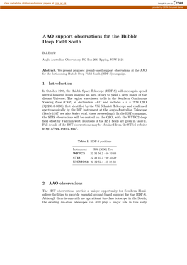 AAO Support Observations for the Hubble Deep Field South