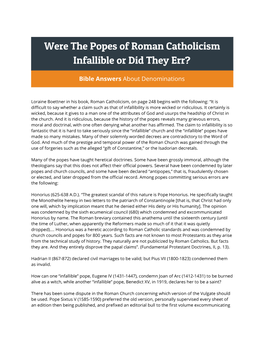 Were the Popes of Roman Catholicism Infallible Or Did They Err?