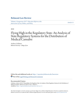 An Analysis of State Regulatory Systems for the Distribution of Medical Cannabis Andrew Goldstein Belmont University - College of Law