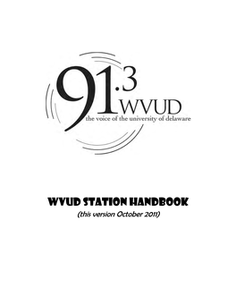 WVUD STATION HANDBOOK (This Version October 2011)