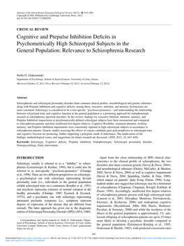 Cognitive and Prepulse Inhibition Deficits in Psychometrically High