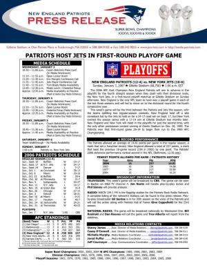 Patriots Host Jets in First-Round Playoff Game