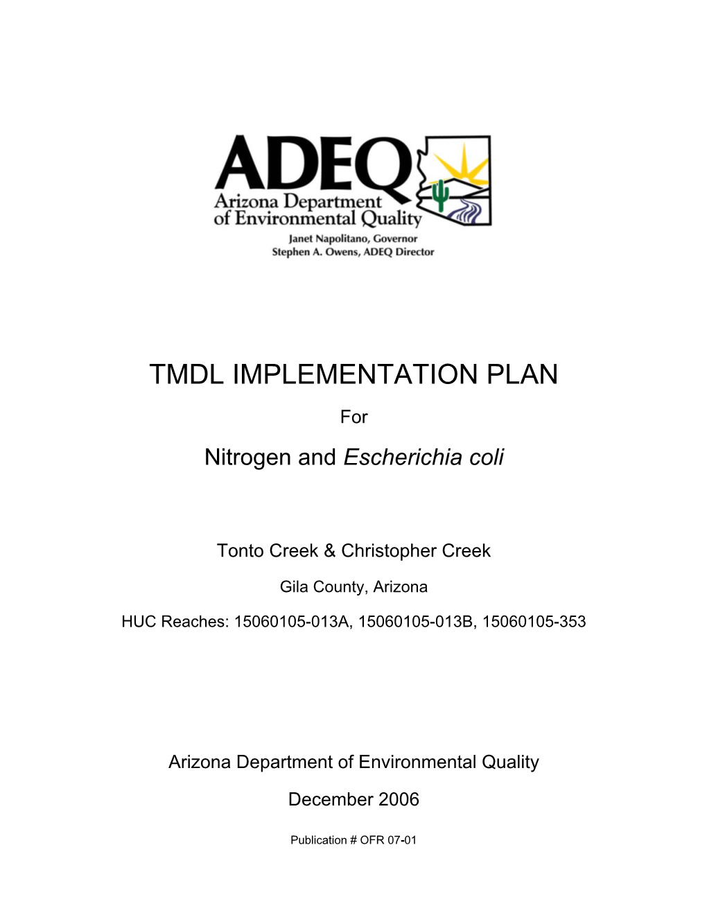 Tonto Creek and Christopher Creek TMDL Implementation Plan