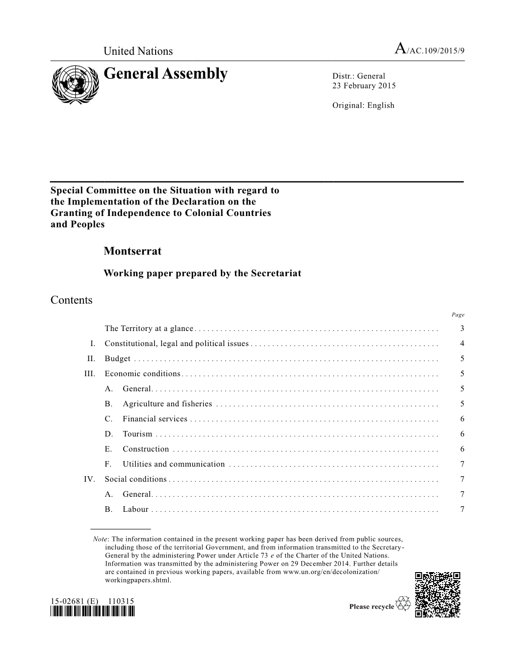 General Assembly Distr.: General 23 February 2015