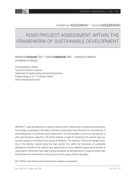 Road Project Assessment Within the Framework of Sustainable Development