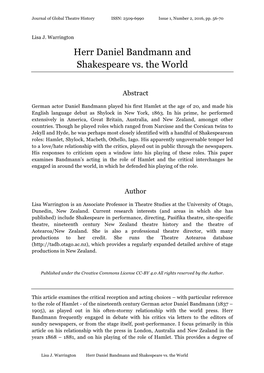 Herr Daniel Bandmann and Shakespeare Vs. the World