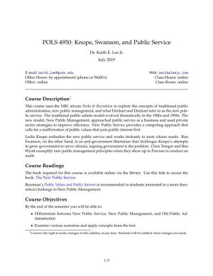 POLS 4950: Knope, Swanson, and Public Service