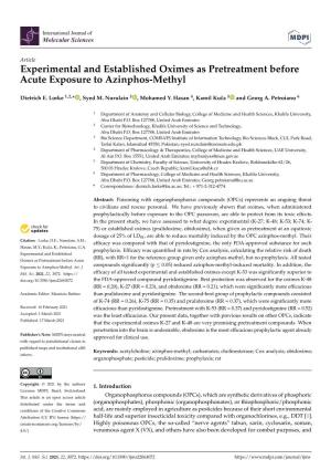 Experimental and Established Oximes As Pretreatment Before Acute Exposure to Azinphos-Methyl