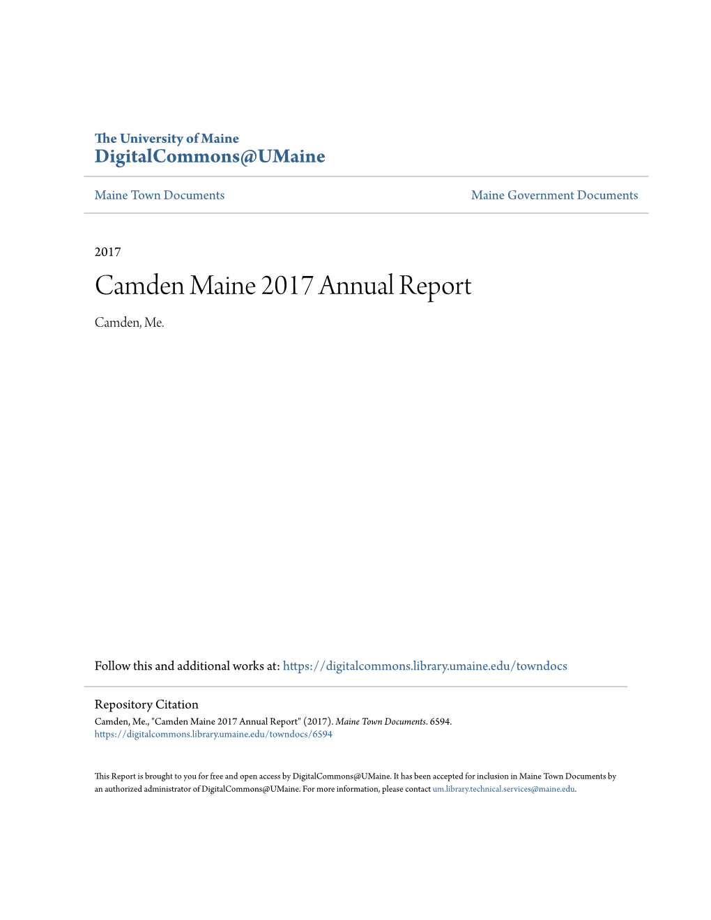 Camden Maine 2017 Annual Report Camden, Me