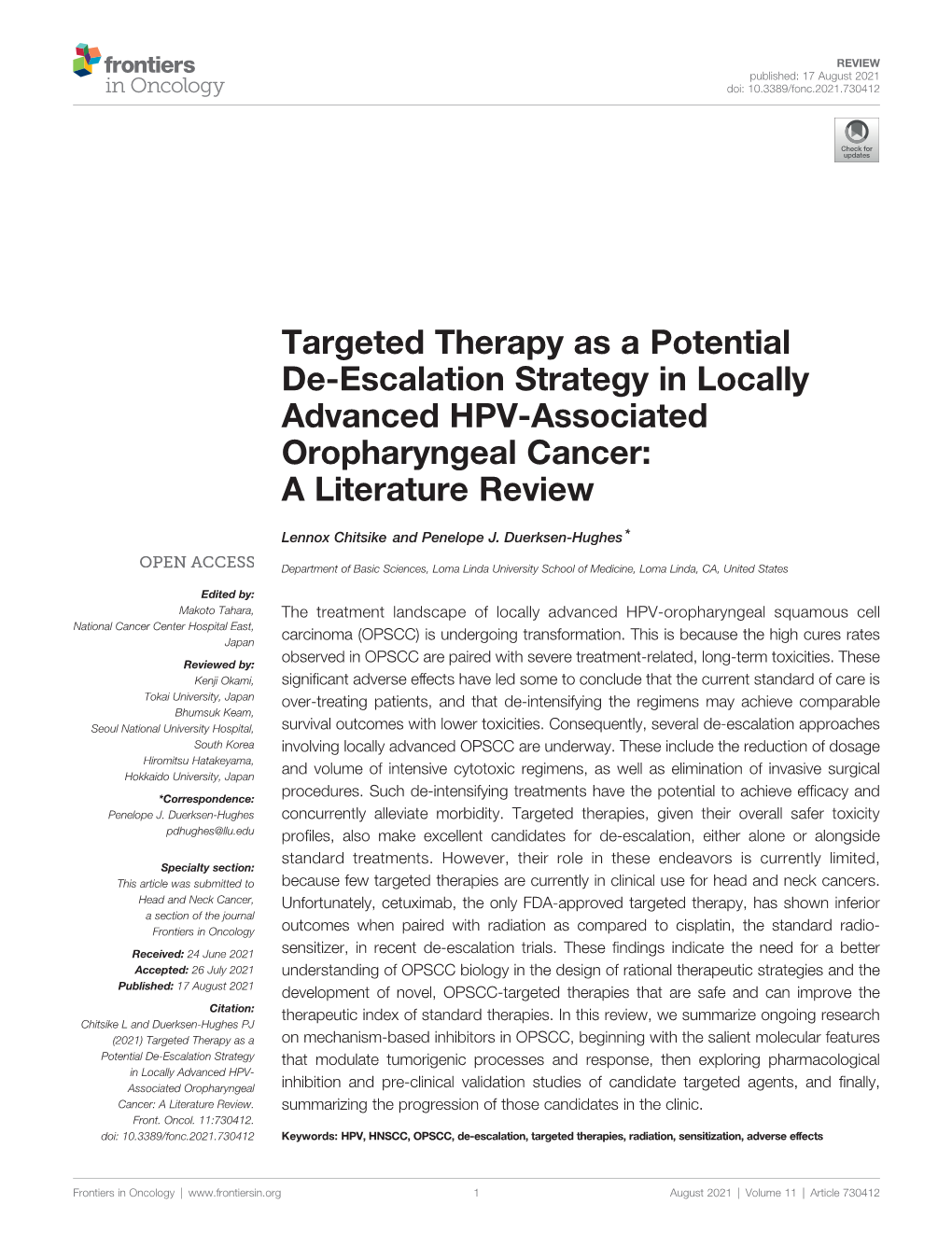 Targeted Therapy As a Potential De-Escalation Strategy in Locally Advanced HPV-Associated Oropharyngeal Cancer: a Literature Review