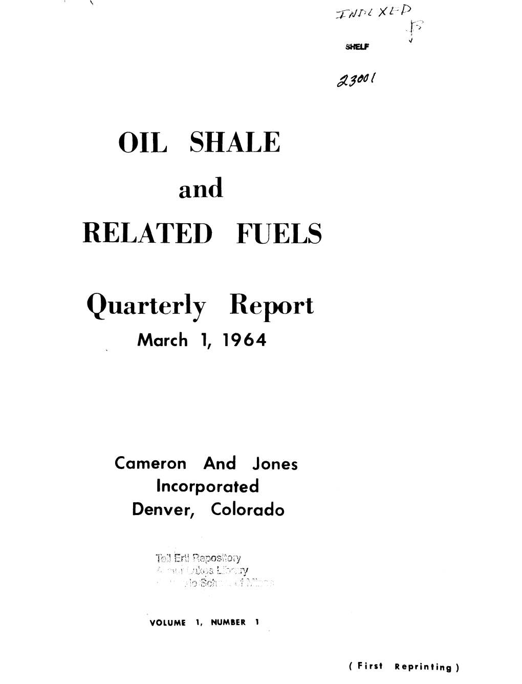 Quarterly Report March 1, 1964