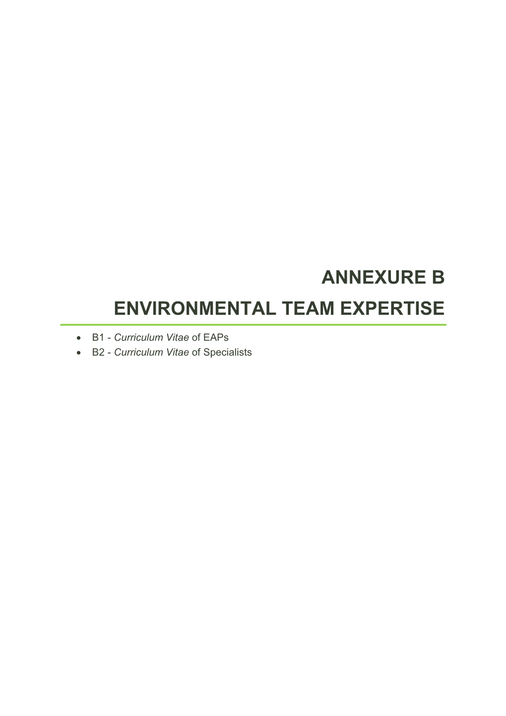 Annexure B Environmental Team Expertise