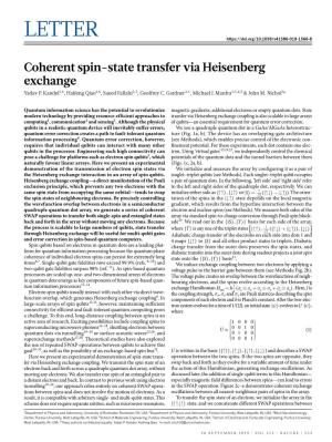 Coherent Spin-State Transfer Via Heisenberg Exchange Yadav P