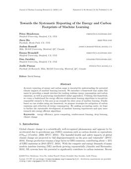 Towards the Systematic Reporting of the Energy and Carbon Footprints of Machine Learning